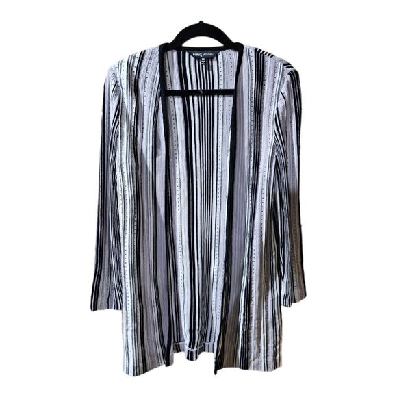 MING WANG Gray/Black/White Open Front Duster Jacket - Size XS - Picture 1 of 5